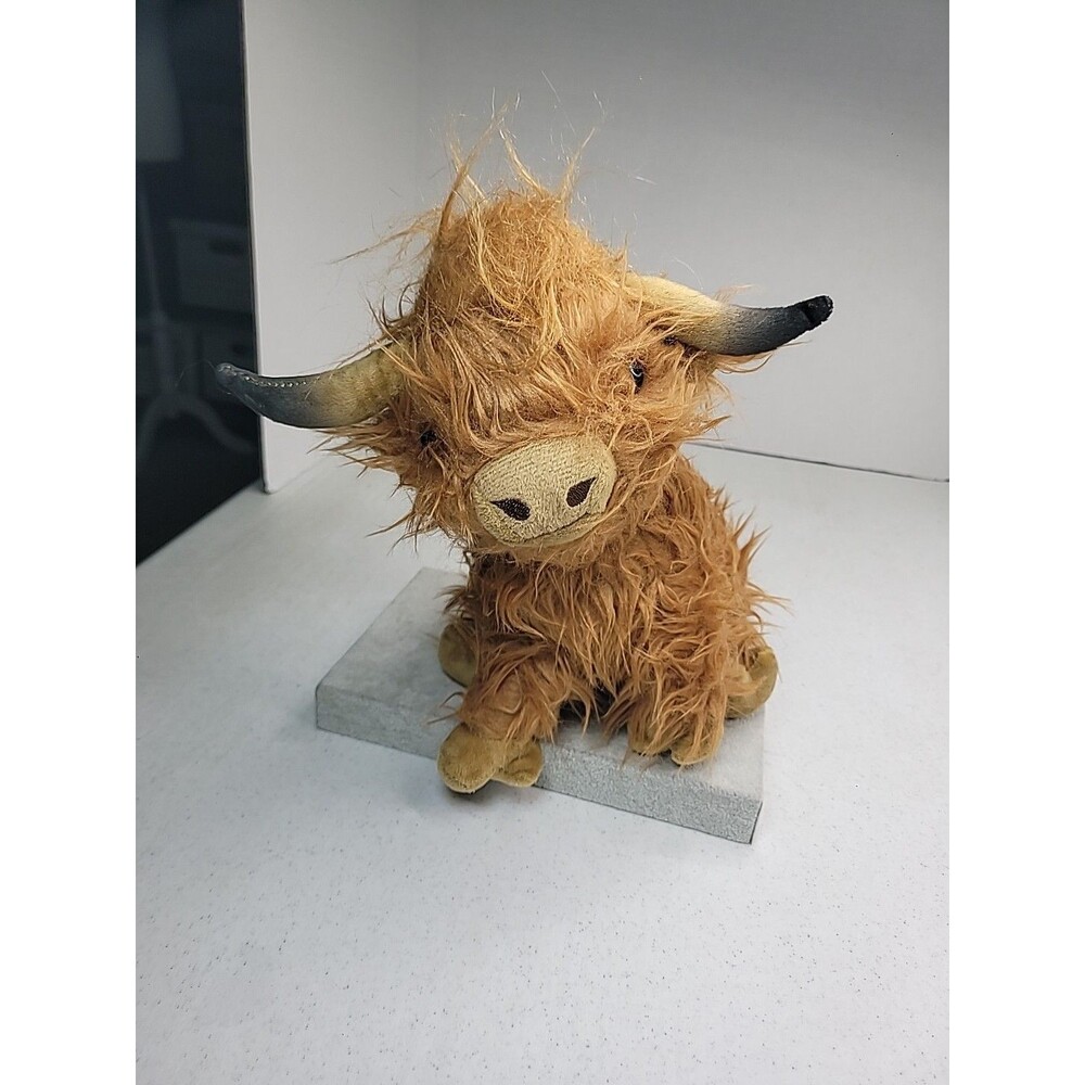 Sitting Scottish Highland Cow Plush 10”Orange Stuffed Animal Yak Fuzzy Toy
